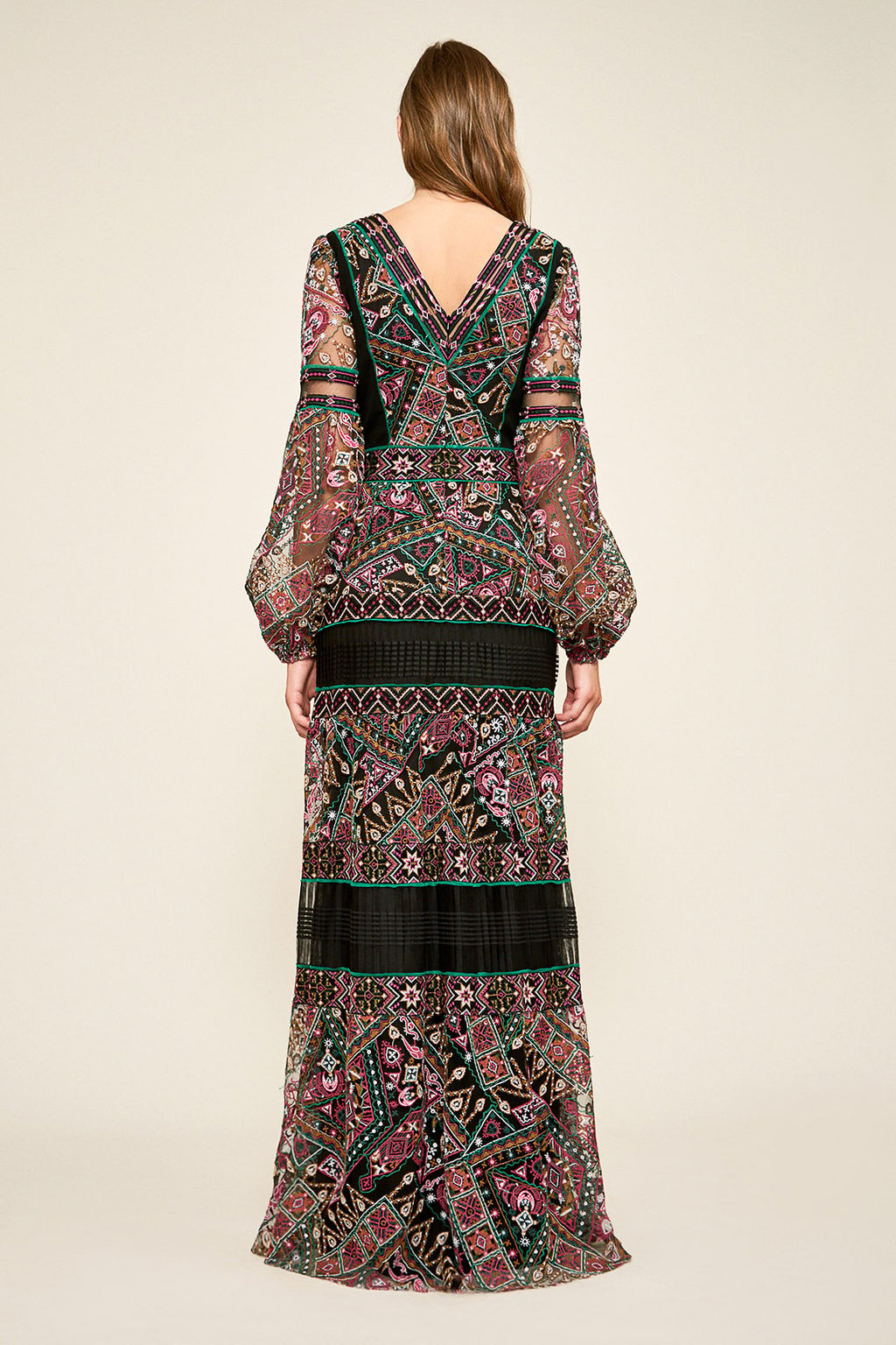 Allegra Long-Sleeve Embroidered Gown