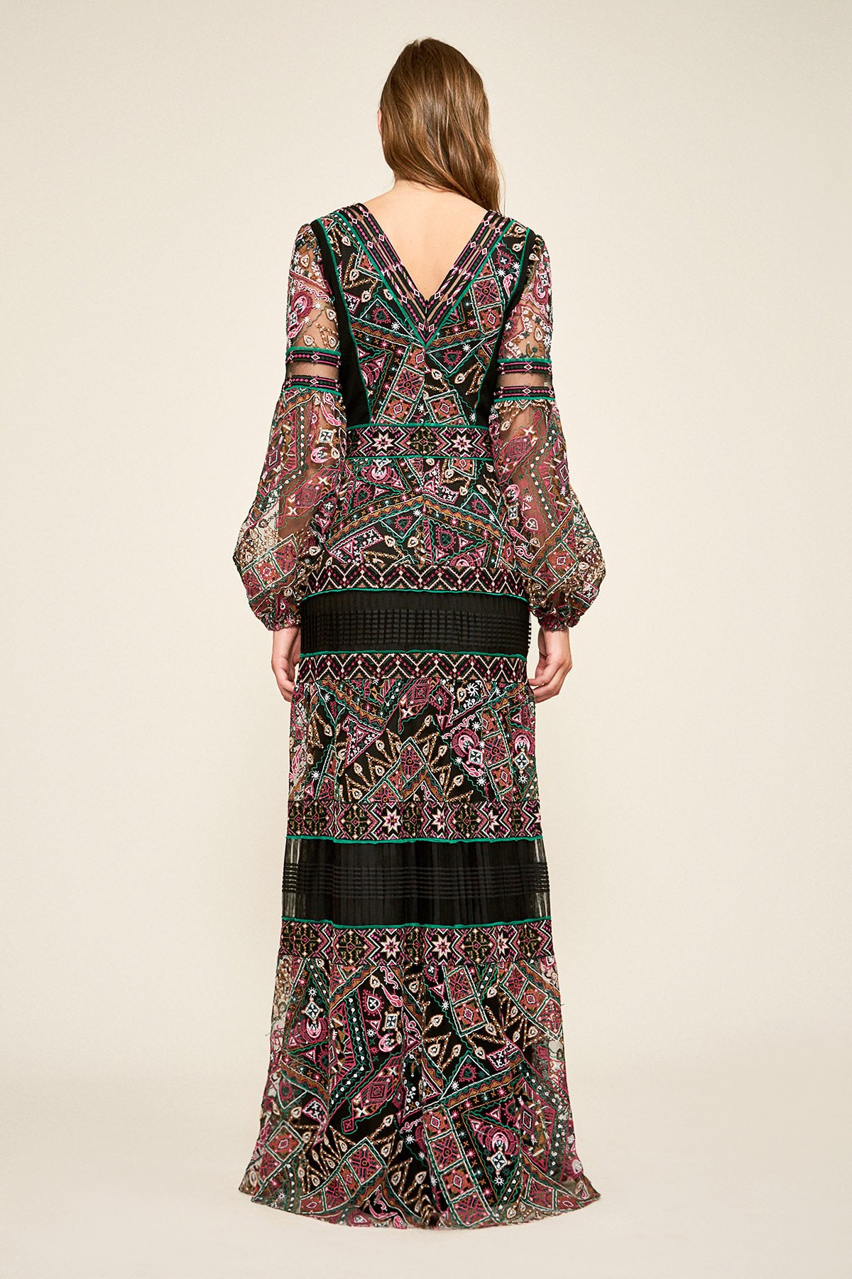 Allegra Long-Sleeve Embroidered Gown