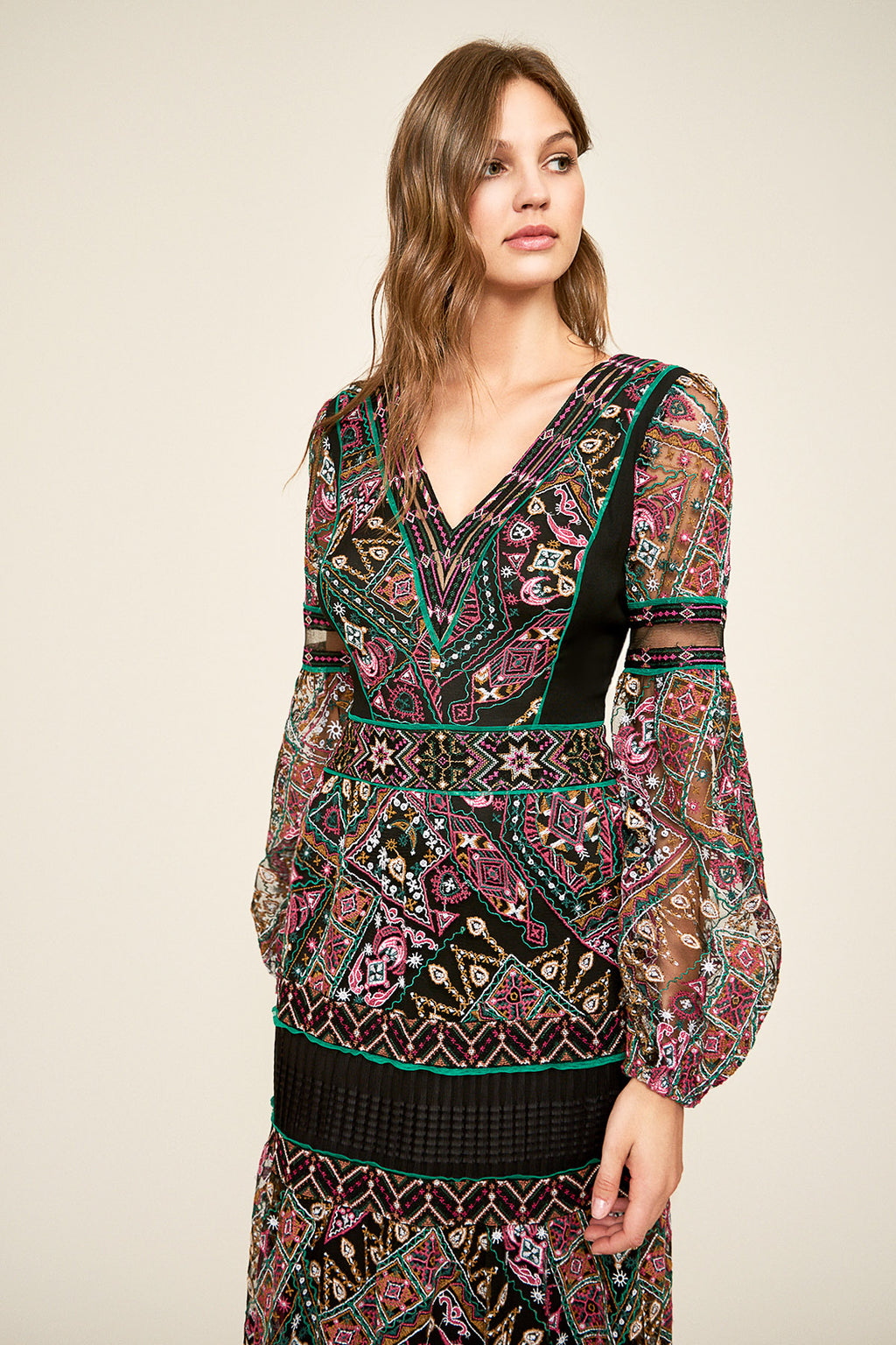 Tadashi Shoji - Allegra Long-Sleeve Embroidered Gown