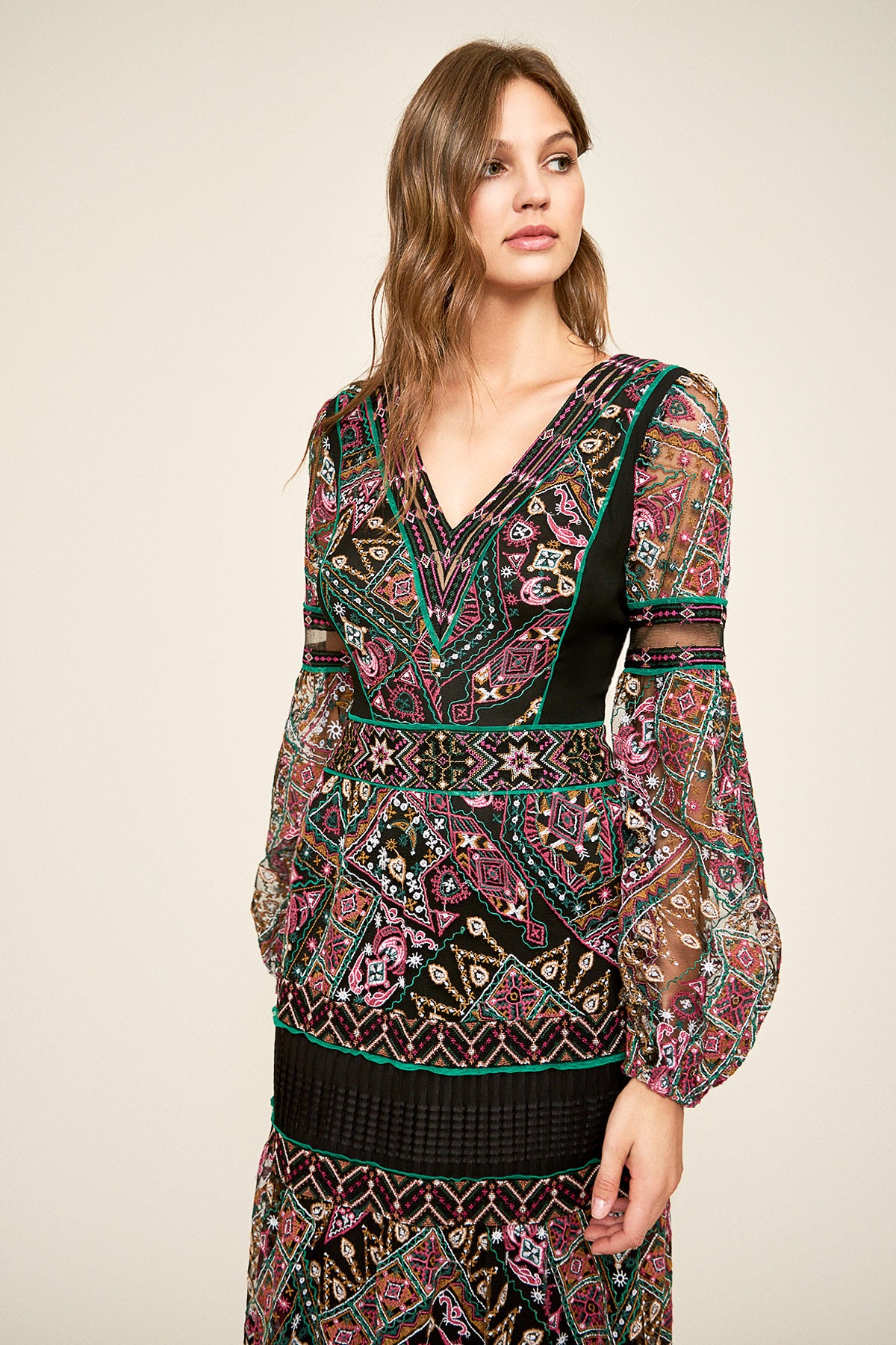 Tadashi Shoji - Allegra Long-Sleeve Embroidered Gown