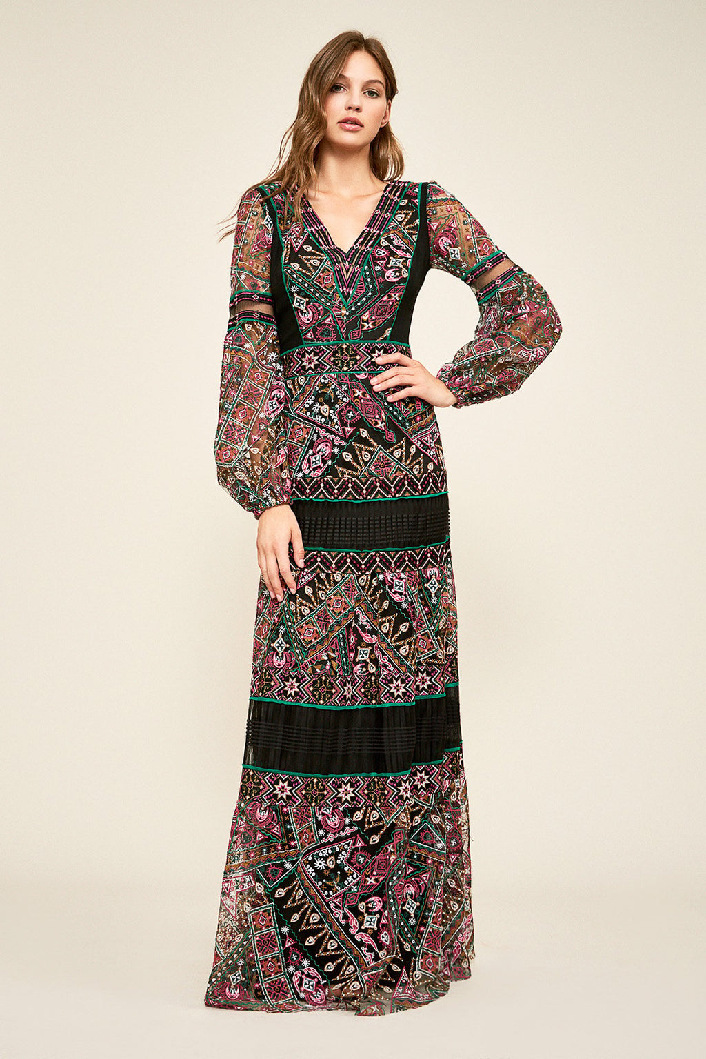 Tadashi Shoji - Allegra Long-Sleeve Embroidered Gown