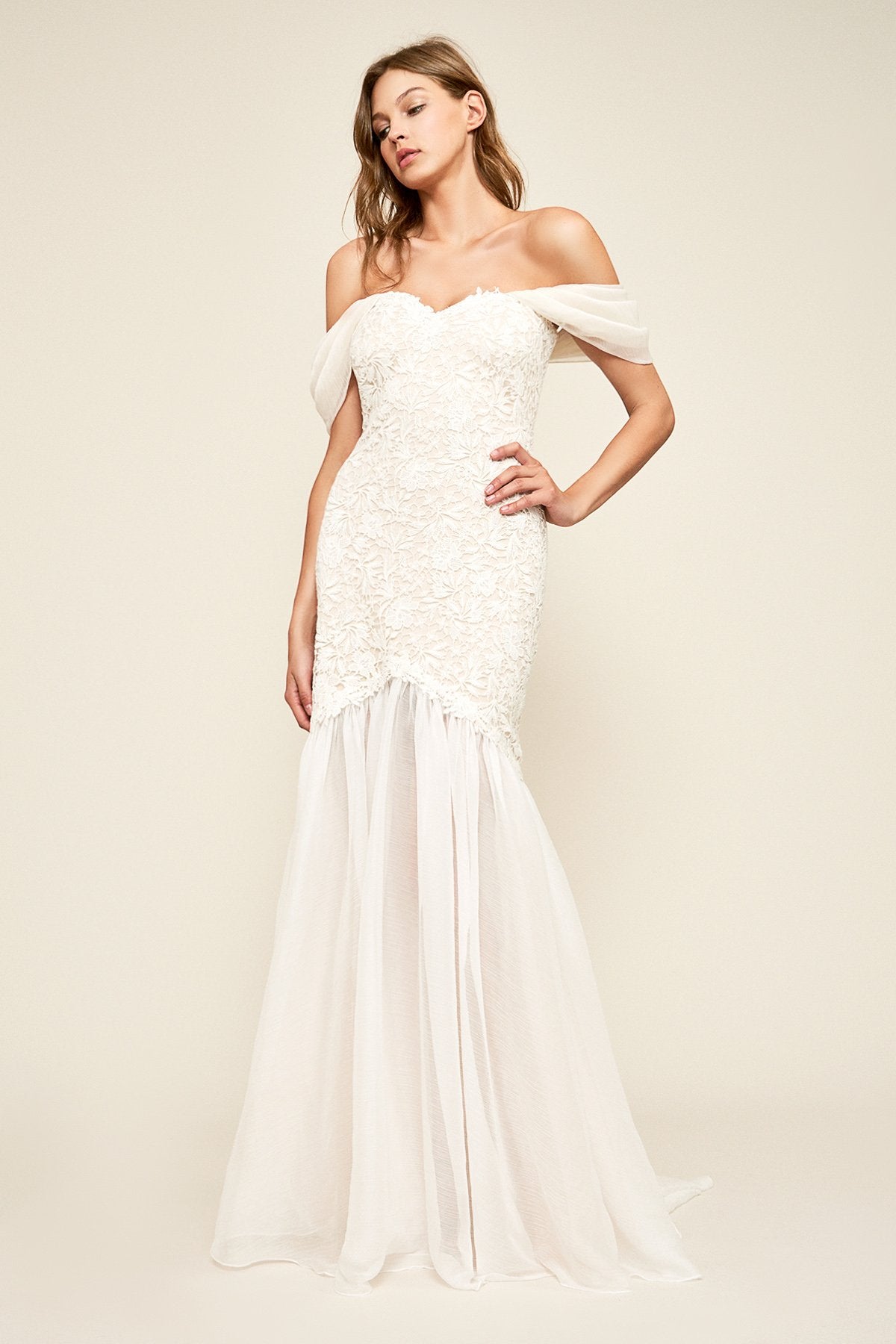 Tadashi Shoji - Caye Chiffon Sleeve Lace Gown