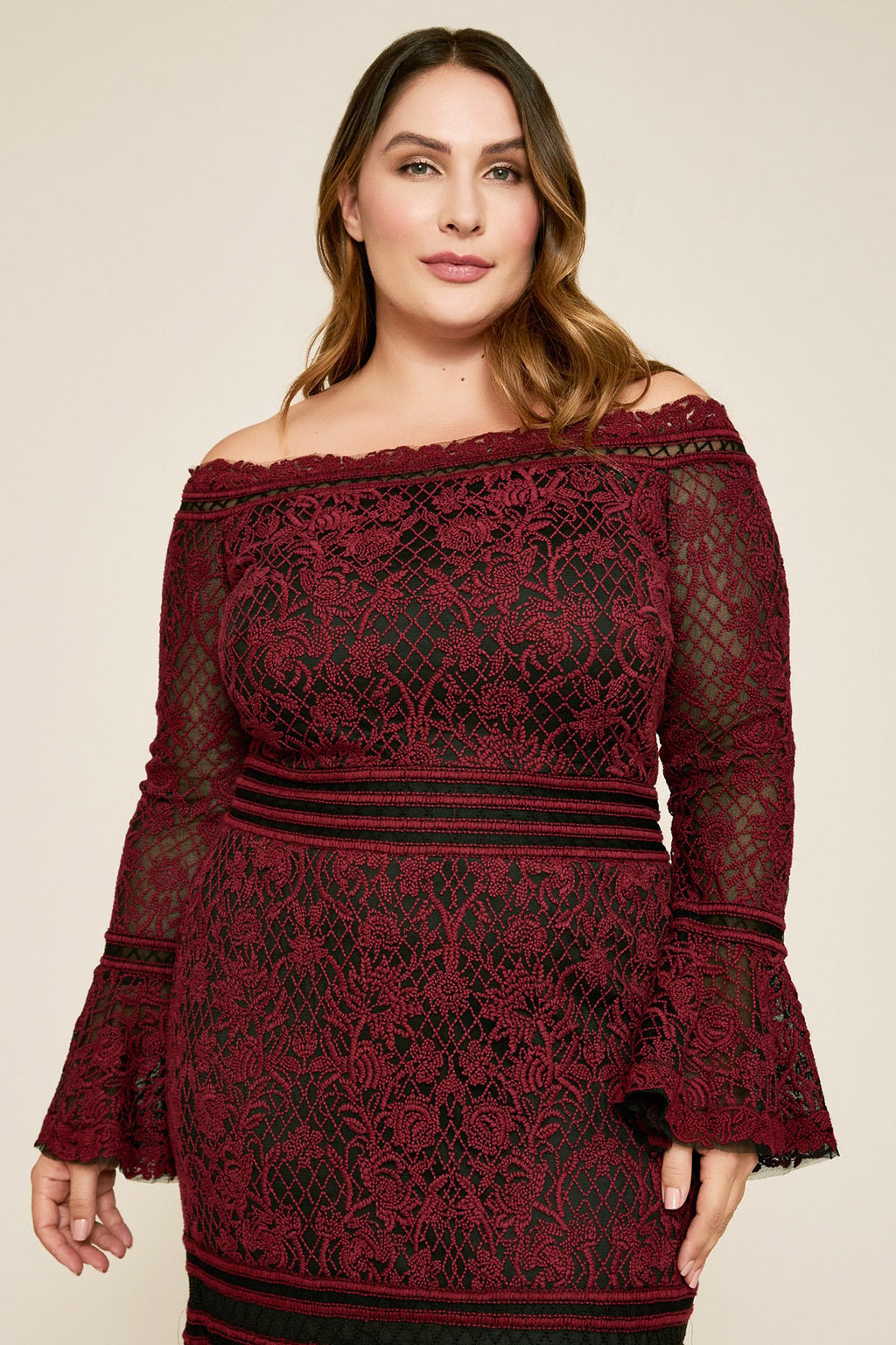 Tadashi Shoji - Armon Bell Sleeve Embroidered Gown - PLUS SIZE