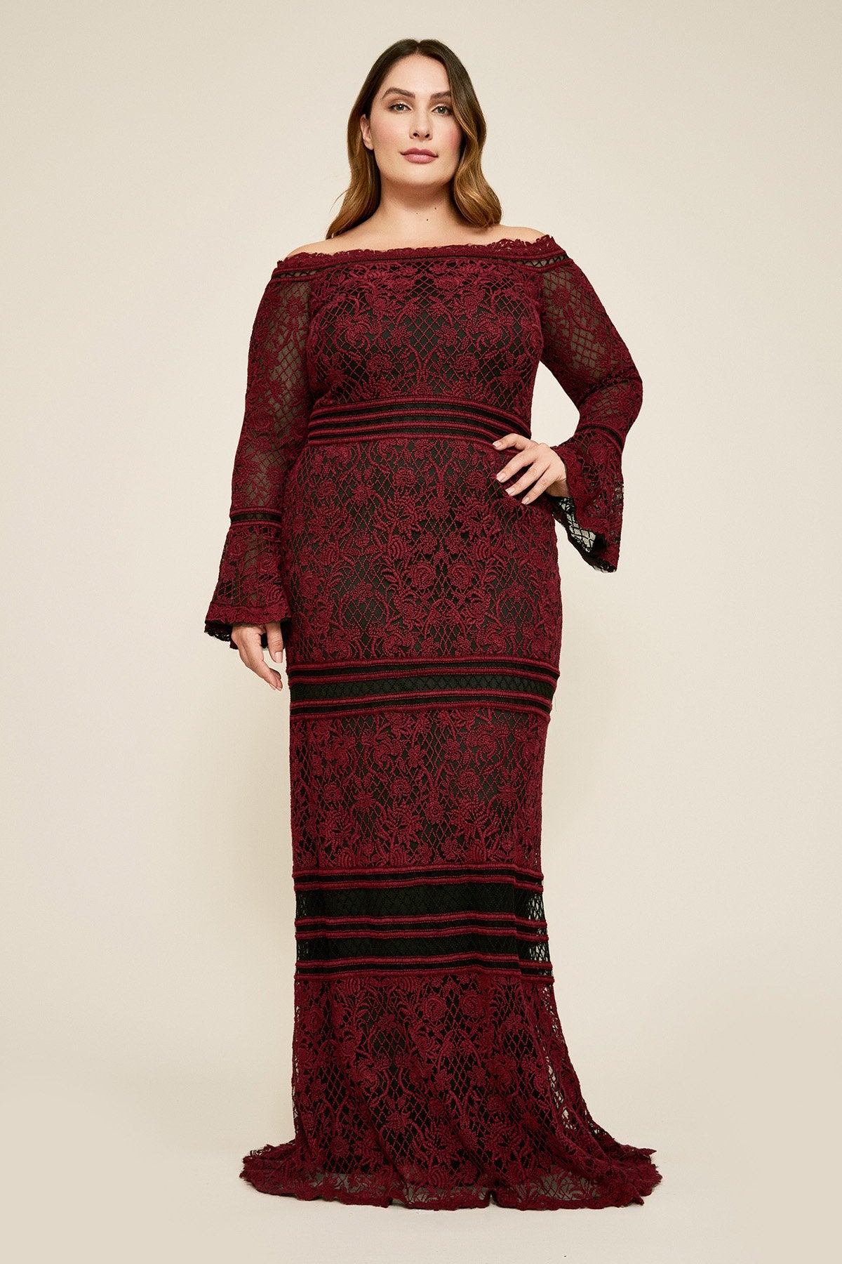 Tadashi Shoji - Armon Bell Sleeve Embroidered Gown - PLUS SIZE
