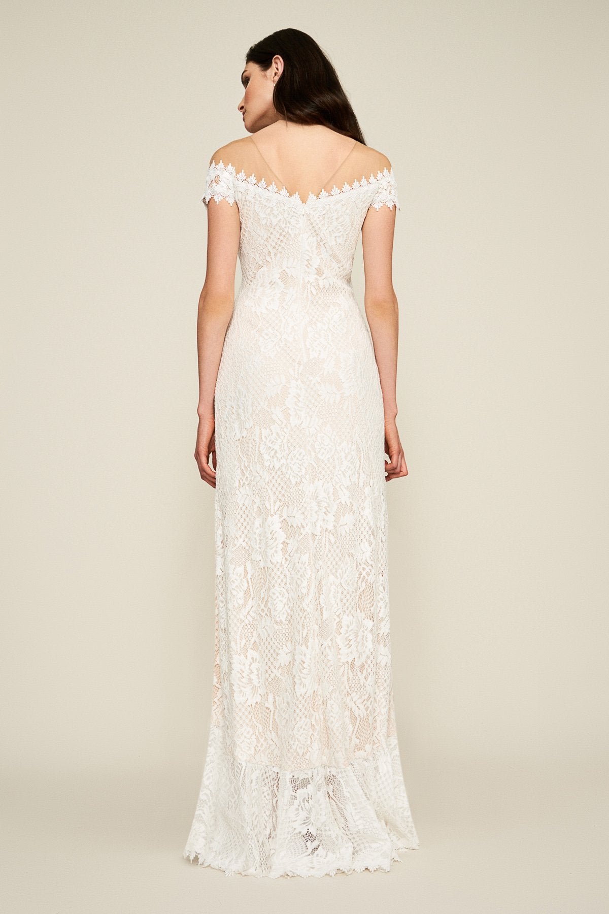 Tadashi Shoji - Joliet Ruffle Slit Lace Gown