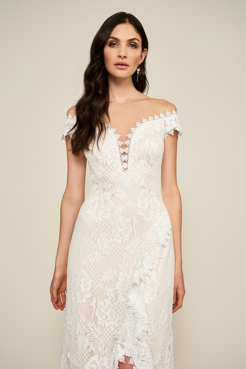 Tadashi Shoji - Joliet Ruffle Slit Lace Gown