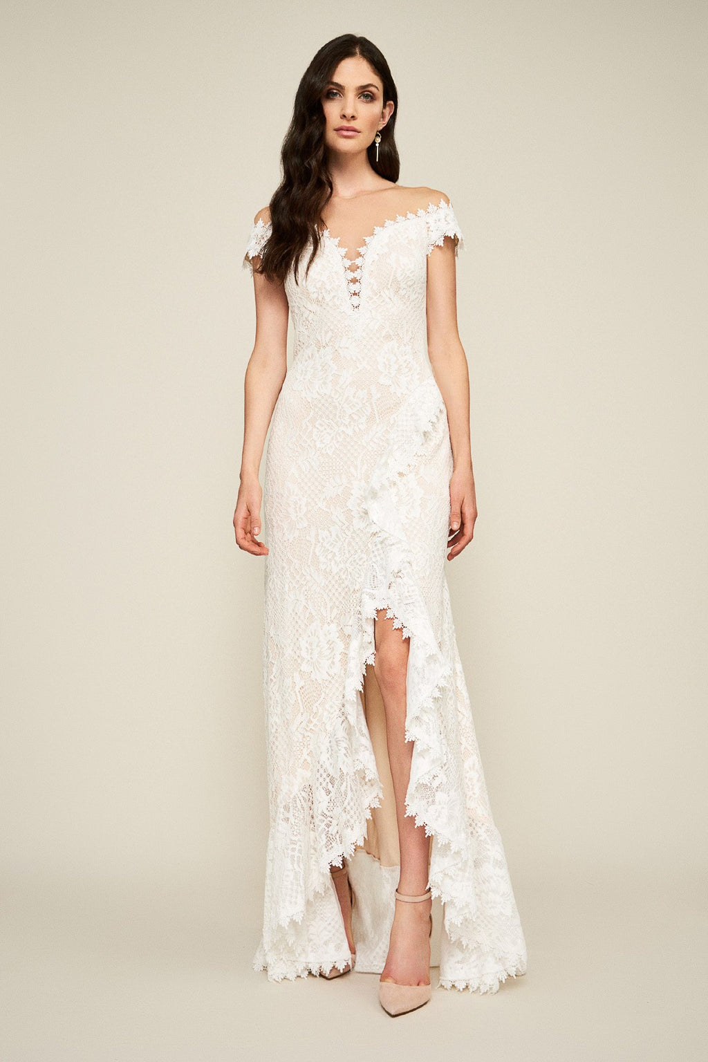 Tadashi Shoji - Joliet Ruffle Slit Lace Gown