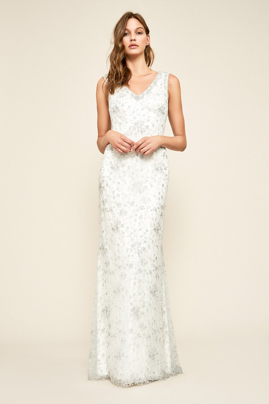 Chiron Metallic Embroidered Lace Gown