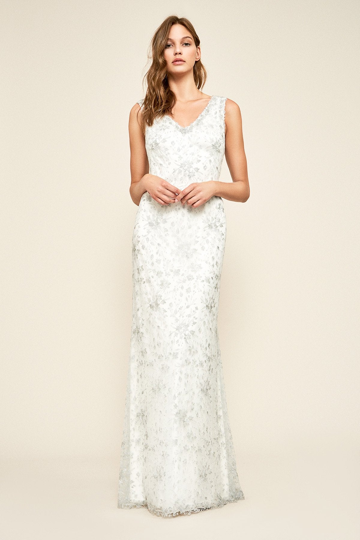 Chiron Metallic Embroidered Lace Gown