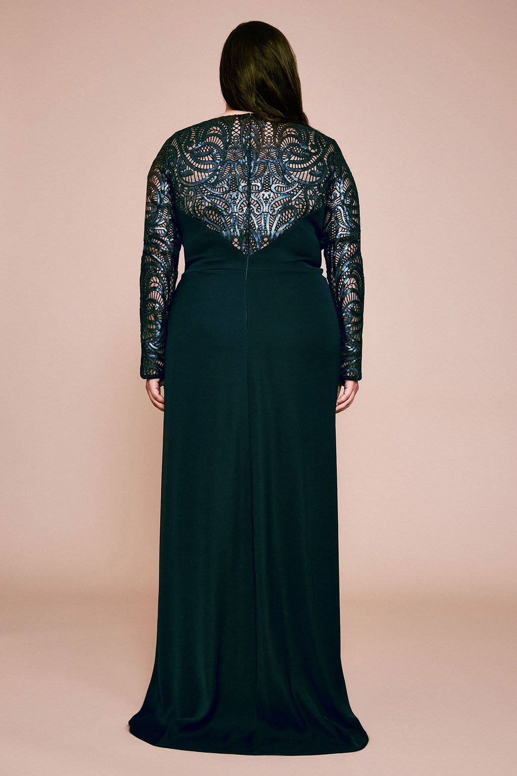 Amir Long-Sleeve Crepe Sequin Gown - PLUS SIZE