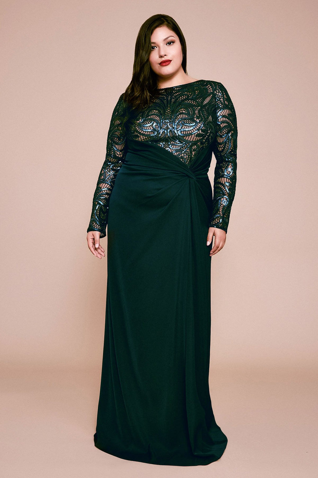 Amir Long-Sleeve Crepe Sequin Gown - PLUS SIZE