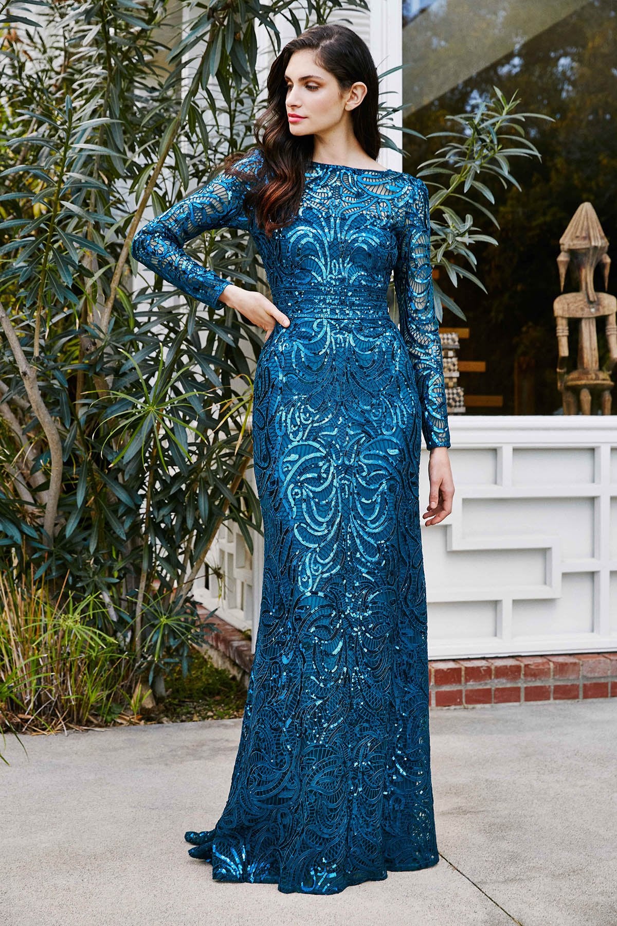 Fabia Long-Sleeve Sequin Gown