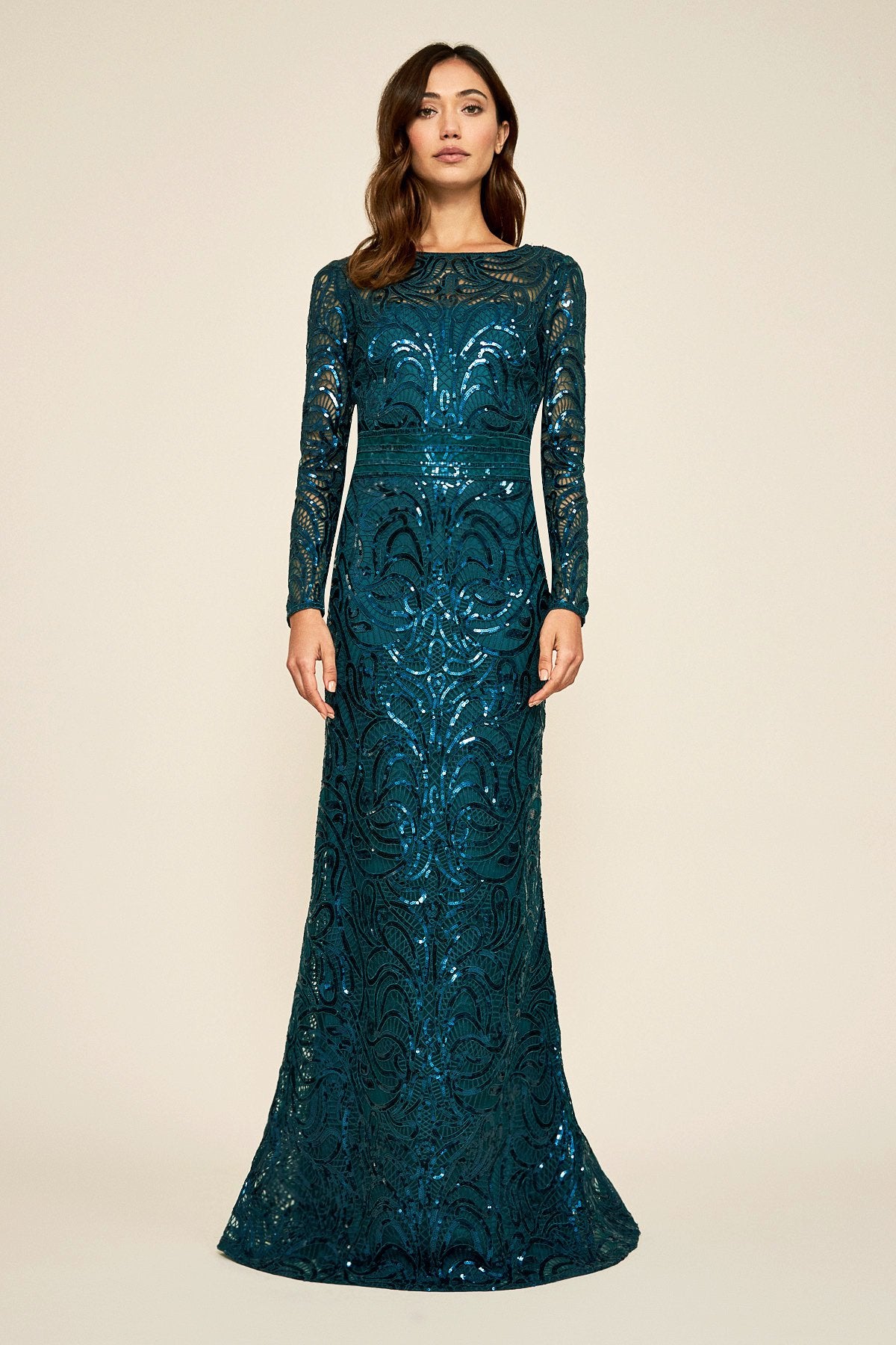 Tadashi Shoji - Fabia Long-Sleeve Sequin Gown