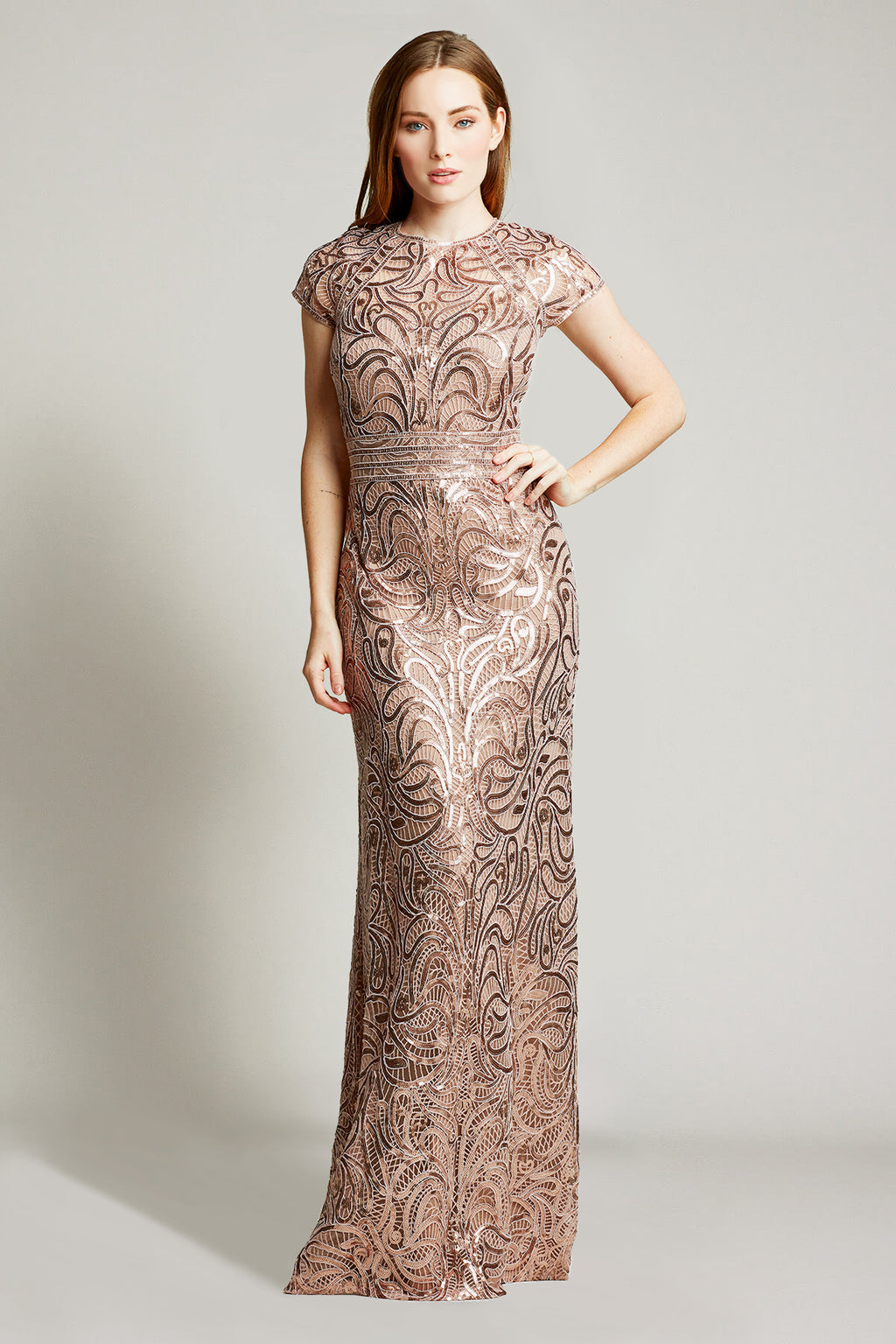 Tadashi Shoji - Fabia Cap-Sleeve Sequin Gown