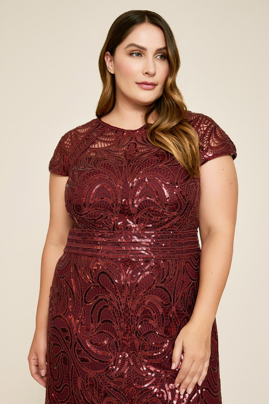 Tadashi Shoji - Fabia Cap-Sleeve Sequin Gown - PLUS SIZE