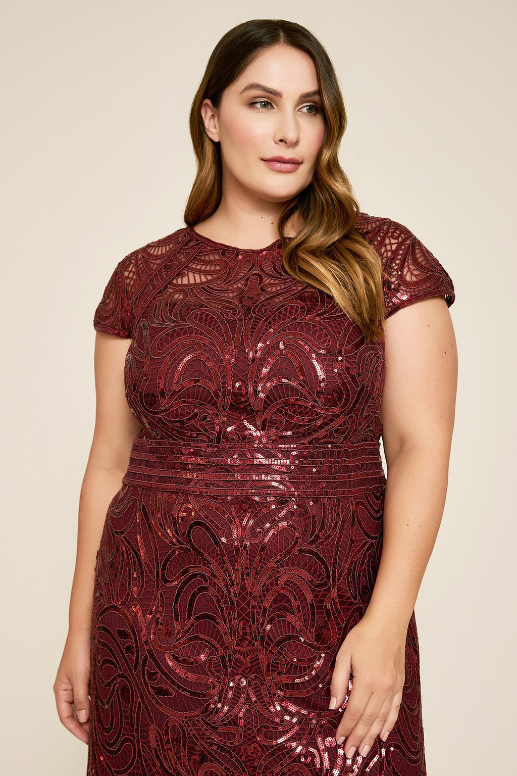 Fabia Cap-Sleeve Sequin Gown - PLUS SIZE