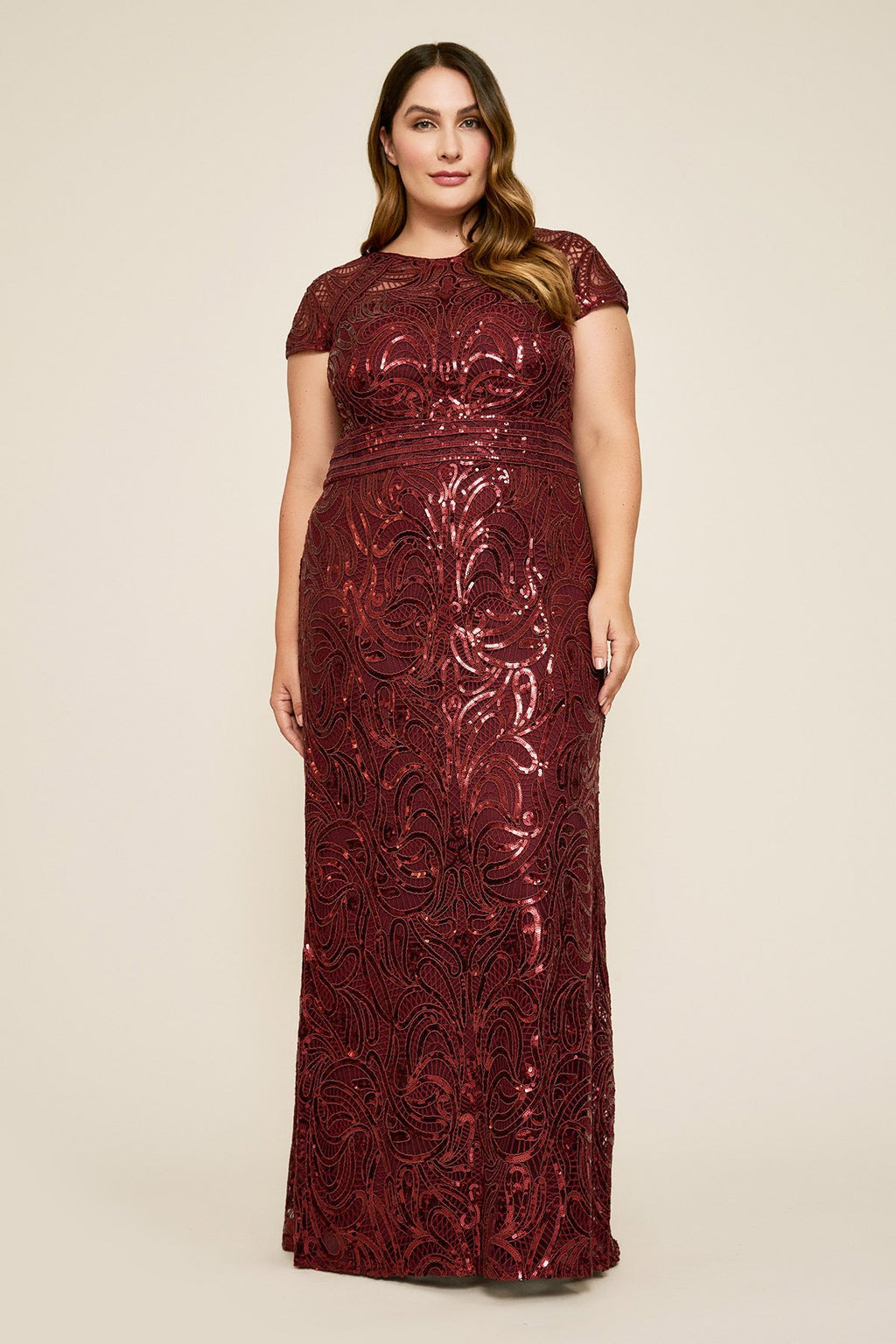Fabia Cap-Sleeve Sequin Gown - PLUS SIZE