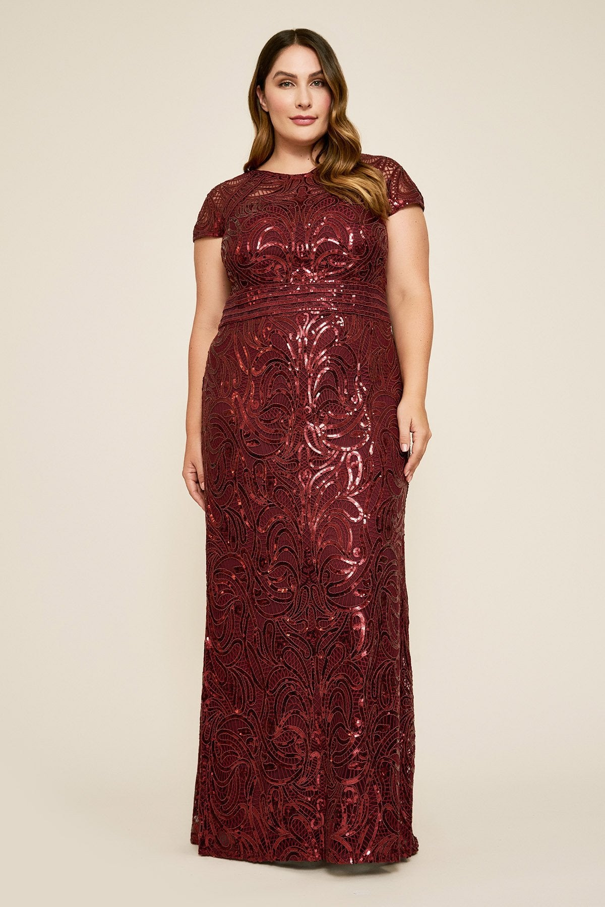 Fabia Cap-Sleeve Sequin Gown - PLUS SIZE