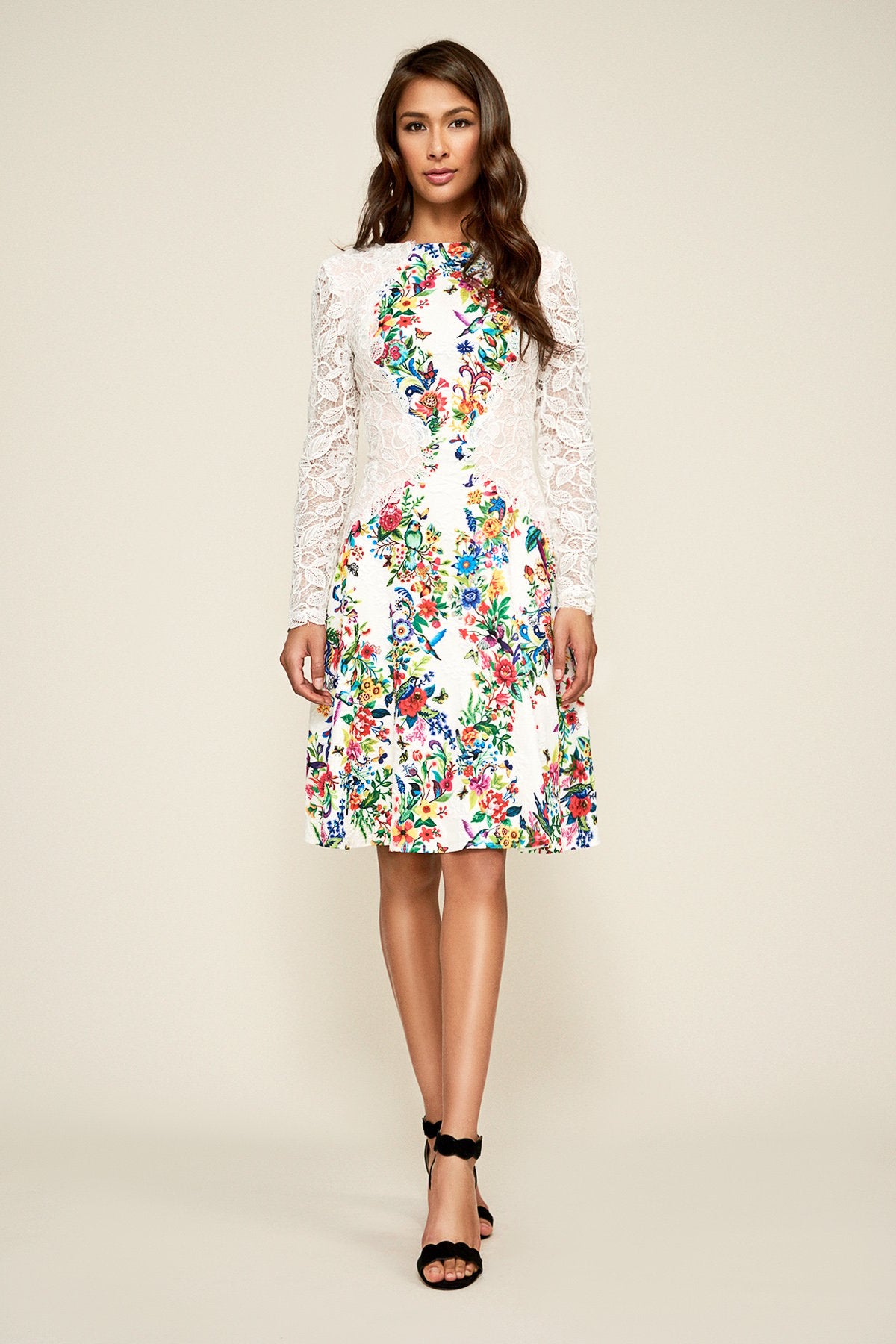 Tadashi Shoji - Aine Lace Long-Sleeve Crepe Dress