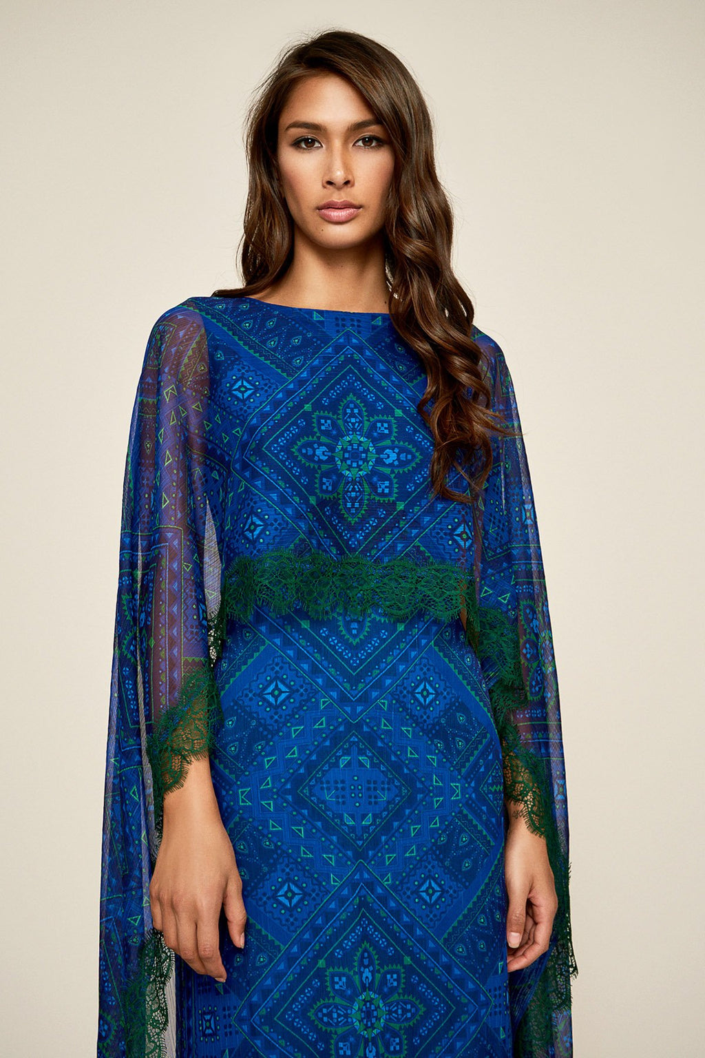 Tadashi Shoji - Riordan Chiffon Cape Gown