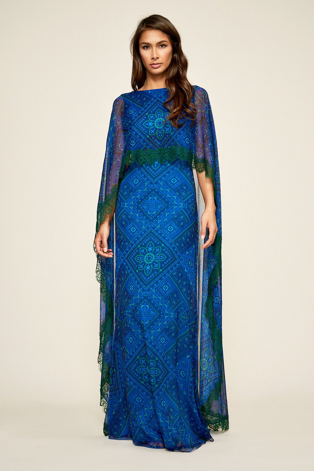Tadashi Shoji - Riordan Chiffon Cape Gown