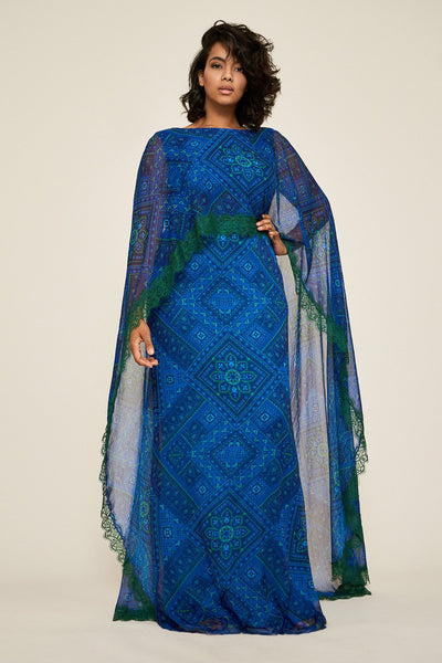 plus size long cape dress Riordan Chiffon Cape Gown