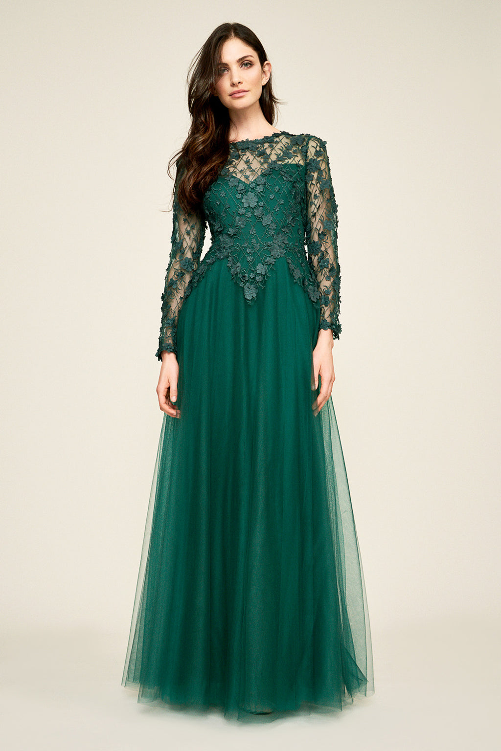 Tadashi Shoji - Faerie Embroidered Long-Sleeve Gown