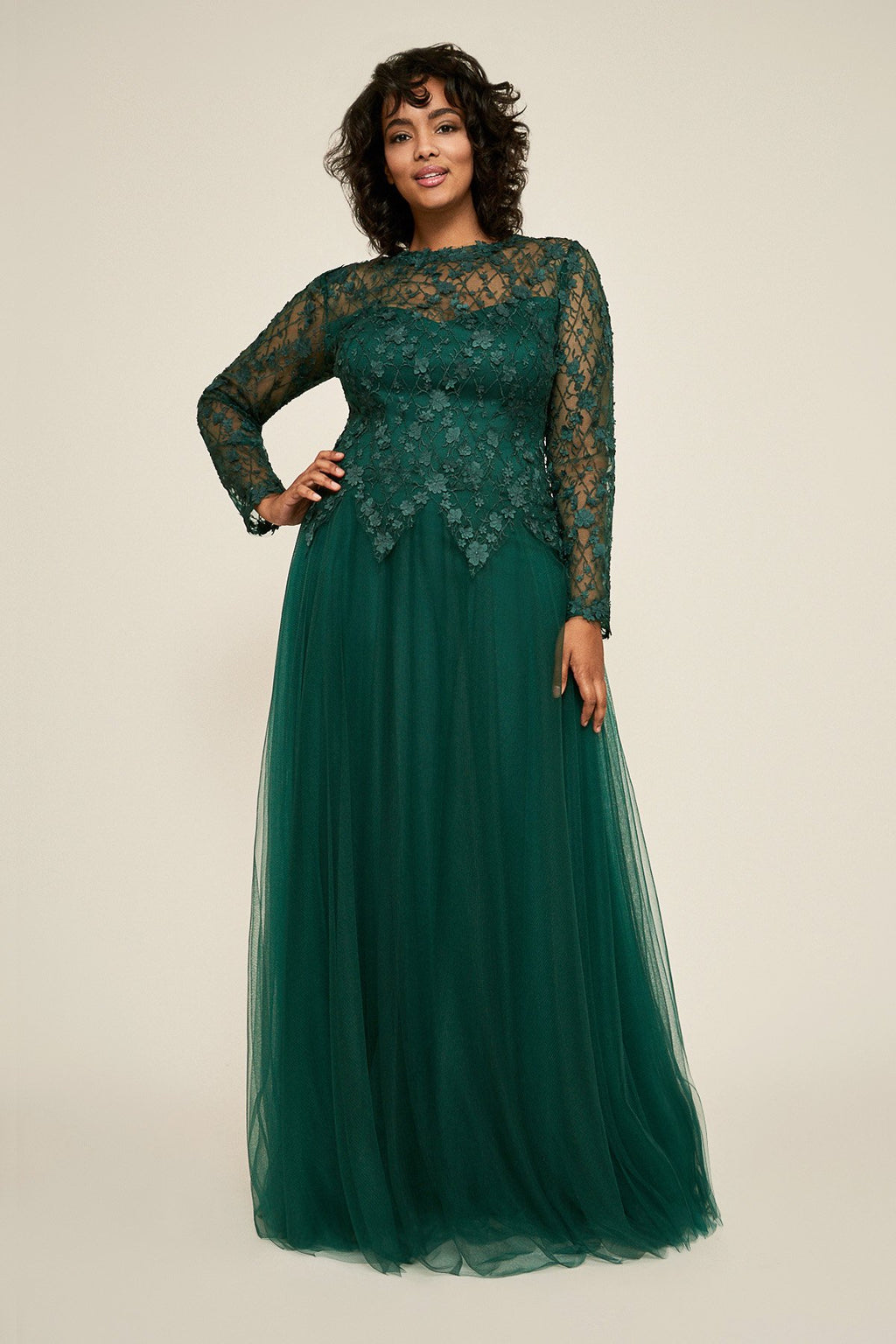 Tadashi Shoji - Faerie Embroidered Long-Sleeve Gown - PLUS SIZE