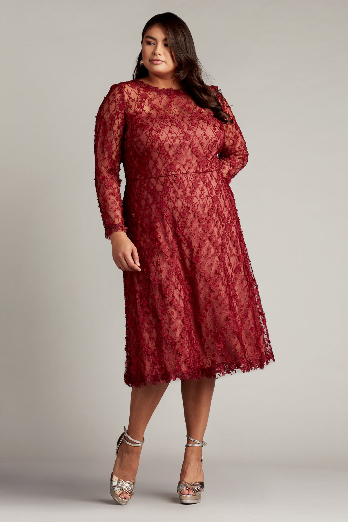 Tadashi Shoji - Binx Embroidery Tea-Length Dress - PLUS SIZE