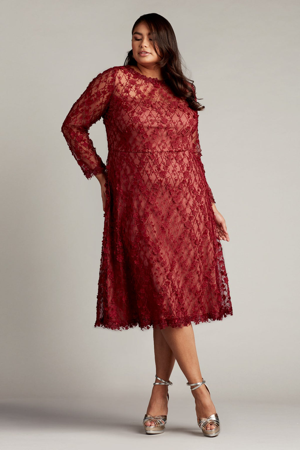 Tadashi Shoji - Binx Embroidery Tea-Length Dress - PLUS SIZE