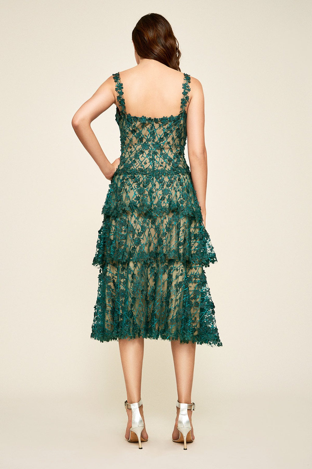 Tadashi Shoji - Ambroz Floral Embroidery Tea-Length Dress