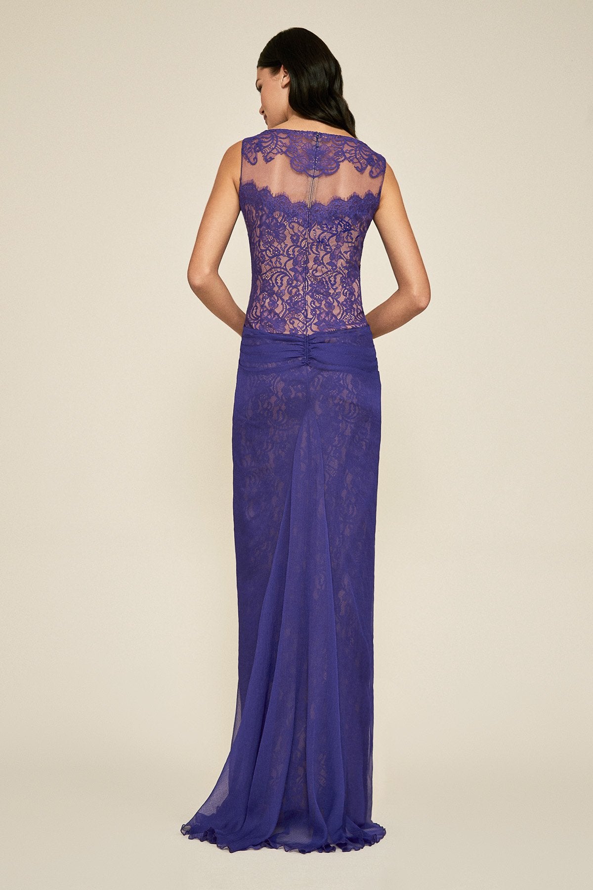 Tadashi Shoji - Aries Lace & Chiffon Slit Gown