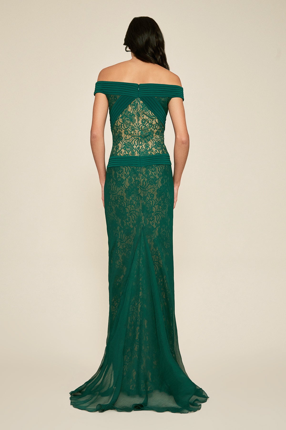 Tadashi Shoji - Balbina Lace Chiffon-Over Slit Gown