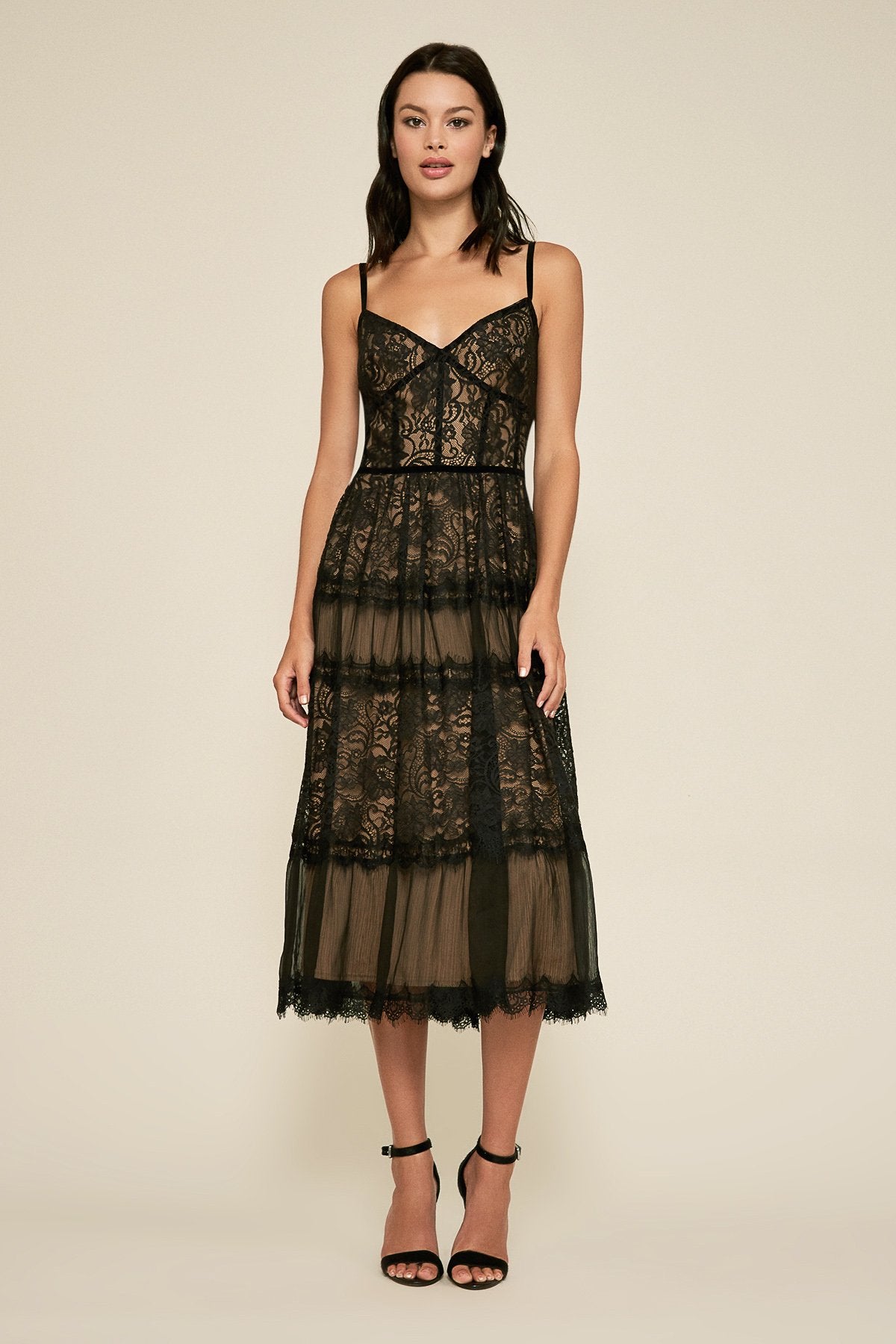Tatiana Strap Tea-Length Lace Dress – Tadashi Shoji Official