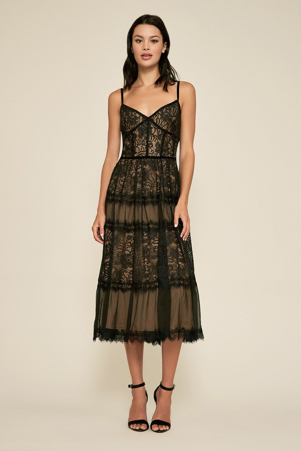 Tatiana Strap Tea-Length Lace Dress