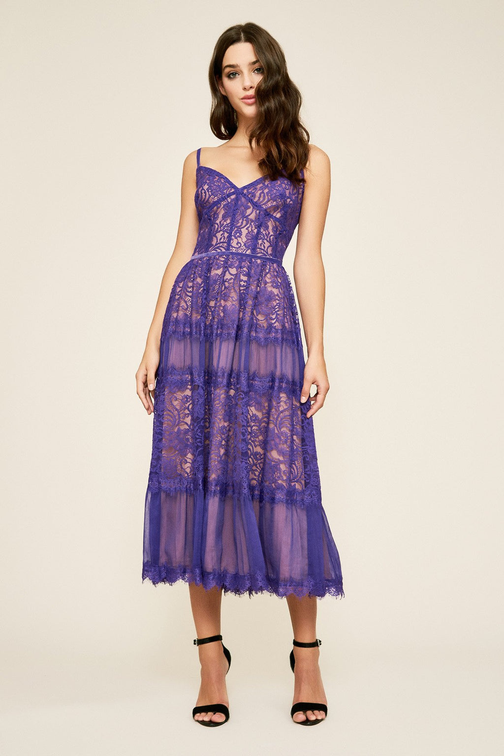 Tatiana Strap Tea-Length Lace Dress