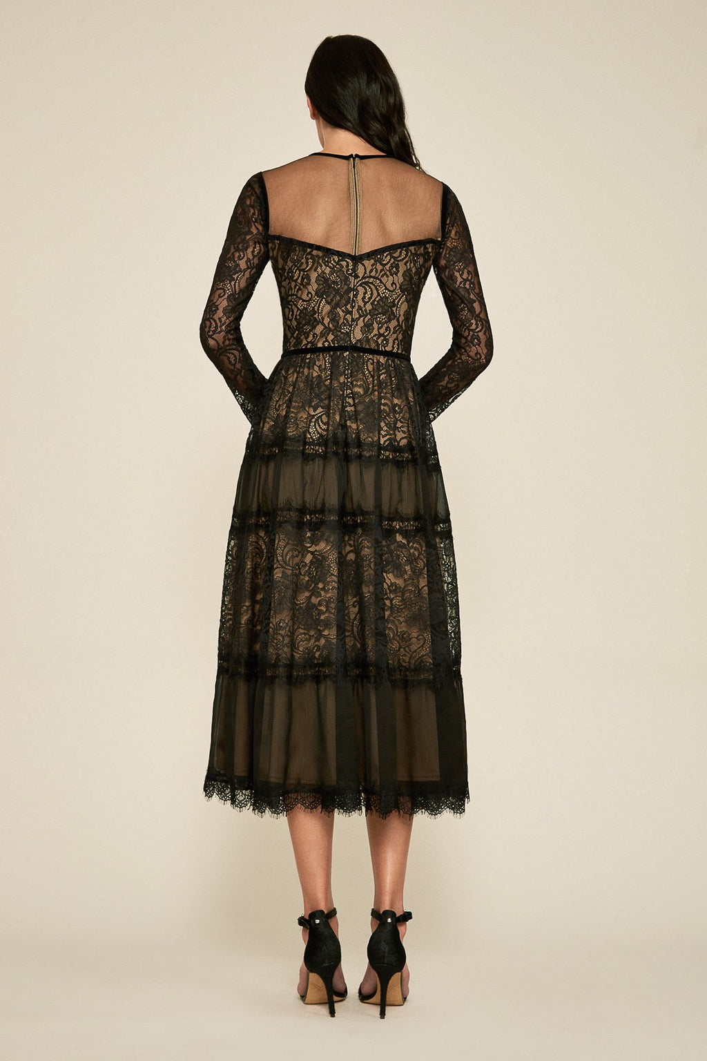 Tatiana Long-Sleeve Tea-Length Lace Dress