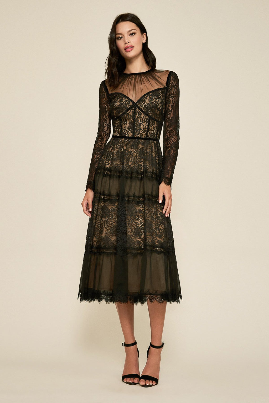 Tadashi Shoji - Tatiana Long-Sleeve Tea-Length Lace Dress