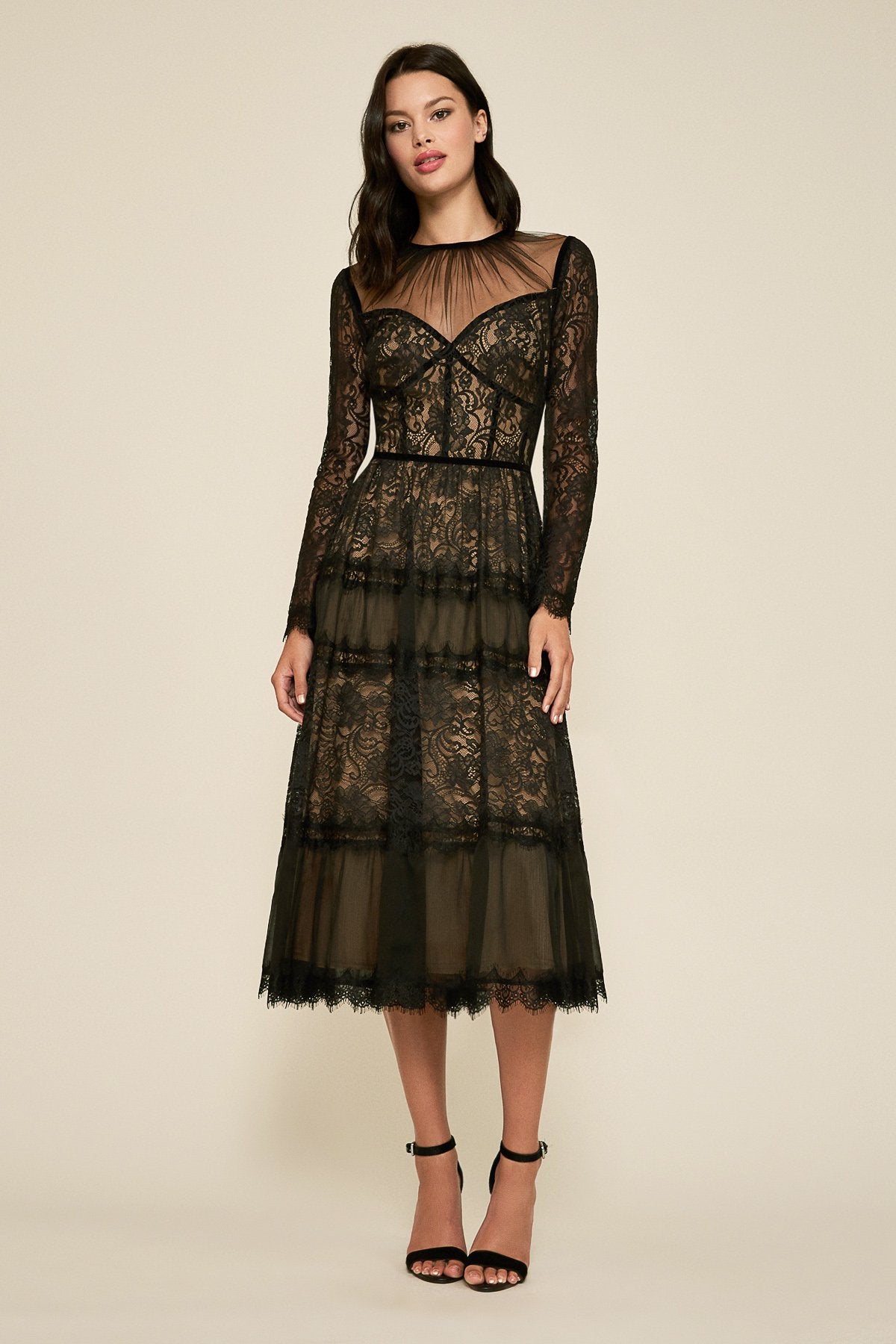 Tadashi Shoji - Tatiana Long-Sleeve Tea-Length Lace Dress