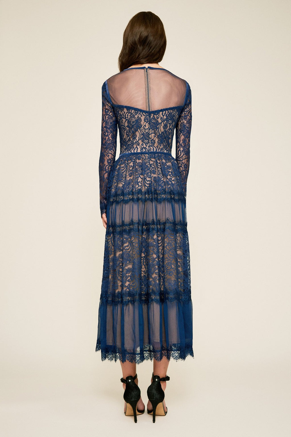 Tatiana Long-Sleeve Tea-Length Lace Dress