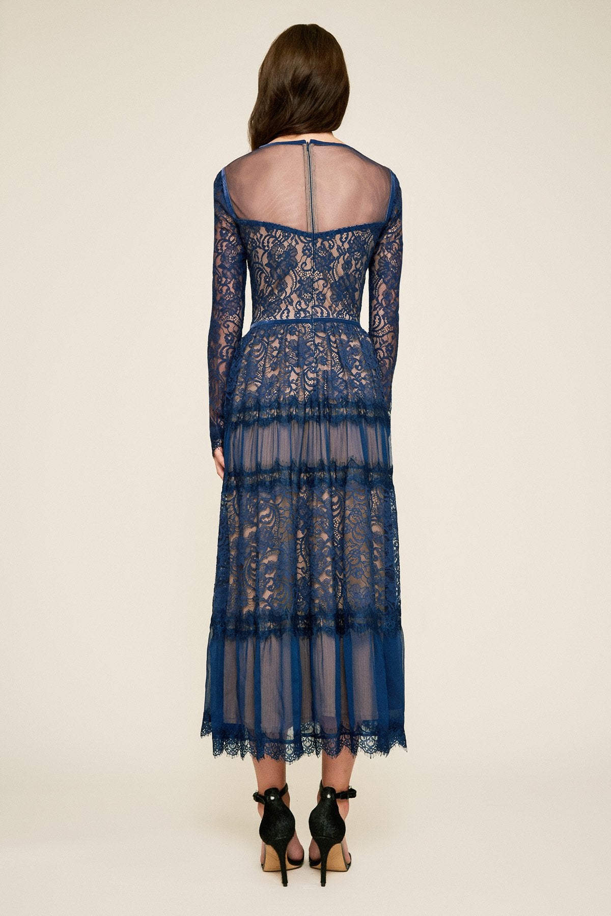 Tatiana Long-Sleeve Tea-Length Lace Dress