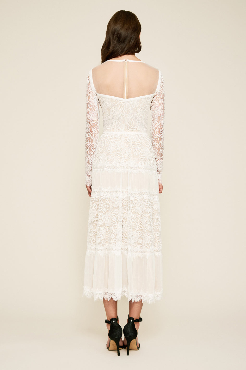 Tatiana Long-Sleeve Tea-Length Lace Dress