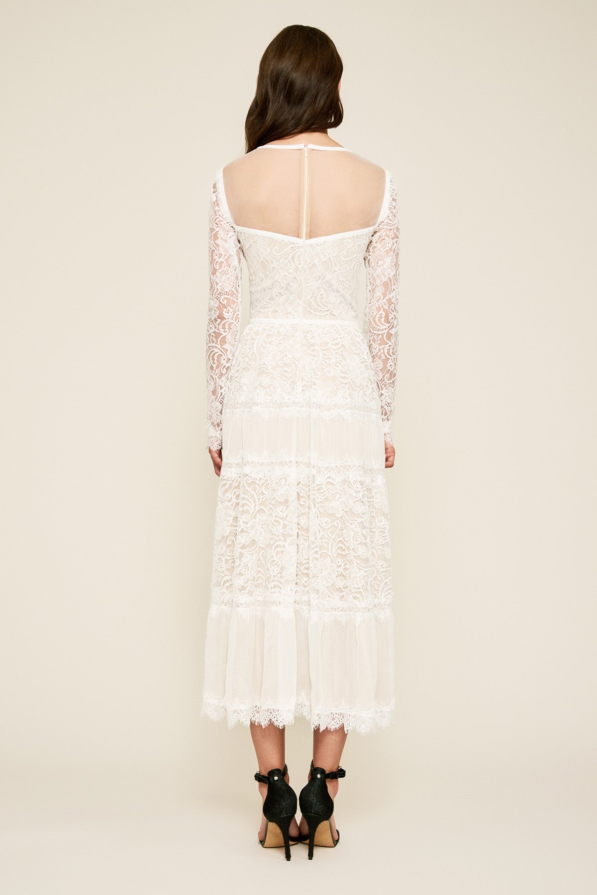 Tatiana Long-Sleeve Tea-Length Lace Dress