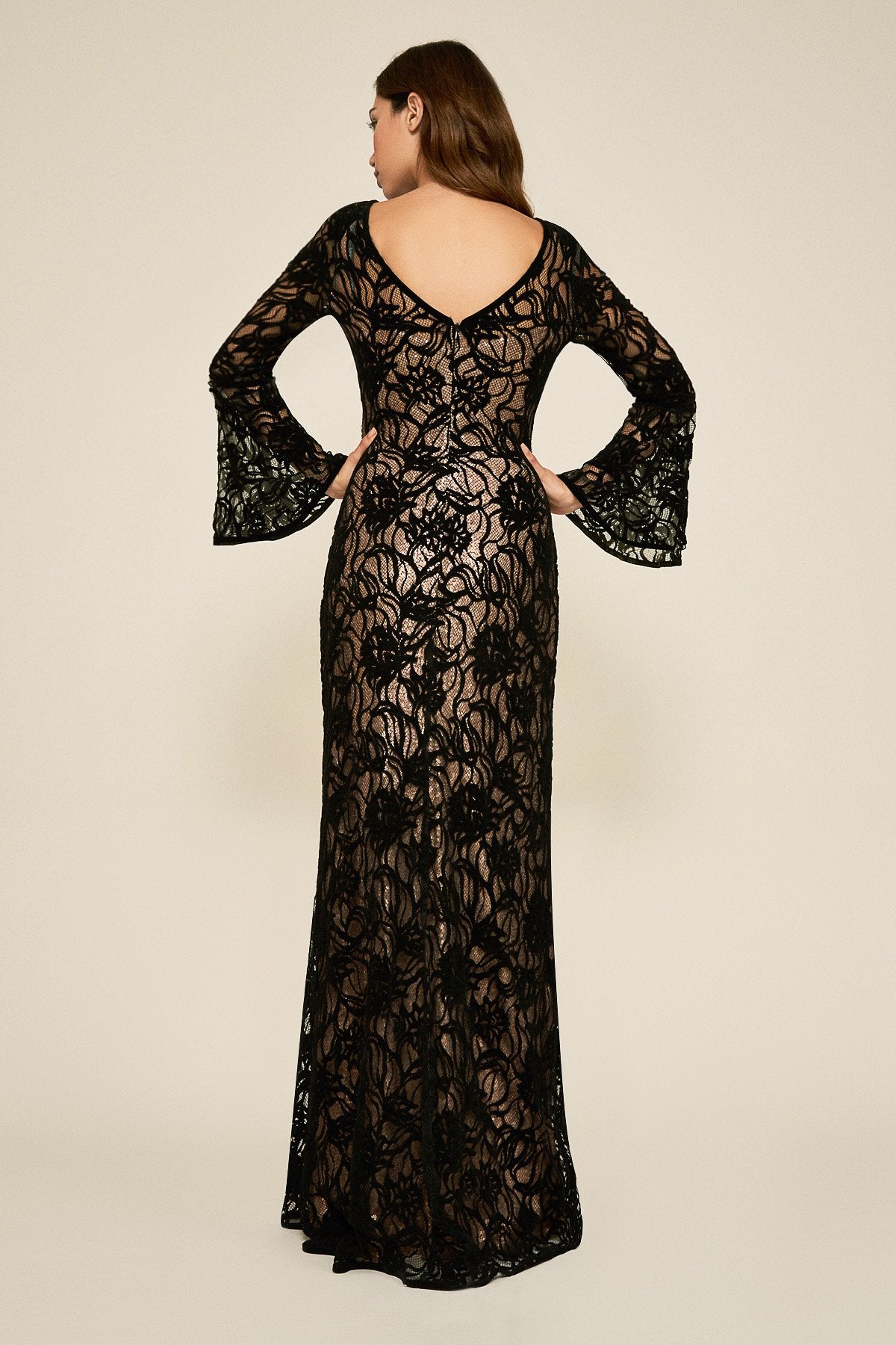 Calix Sequin Lace-Over Gown