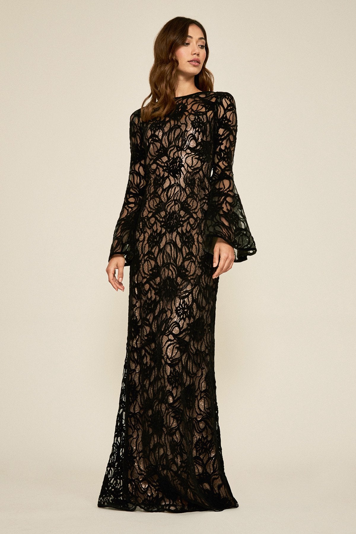 Calix Sequin Lace-Over Gown