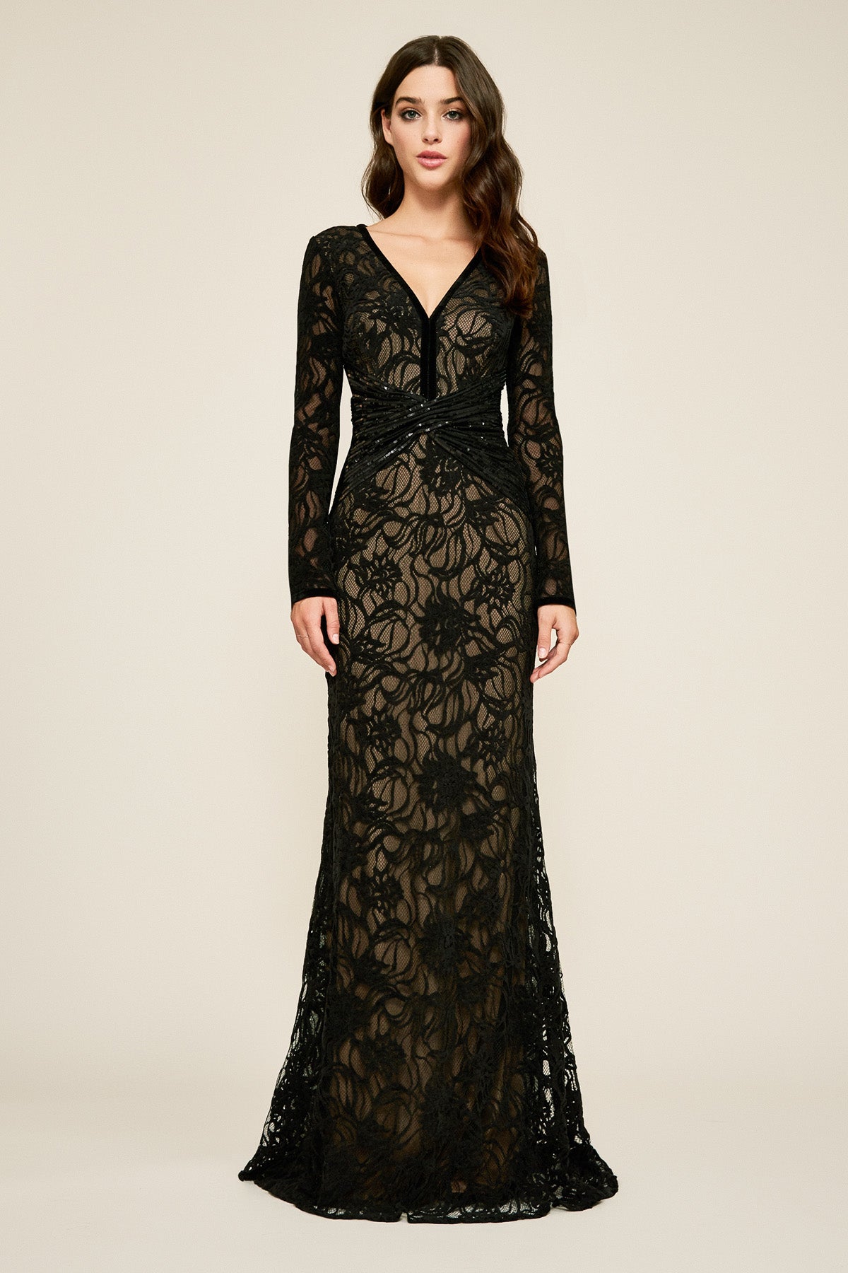 Tadashi Shoji - Maris Velvet Lace-Over Gown