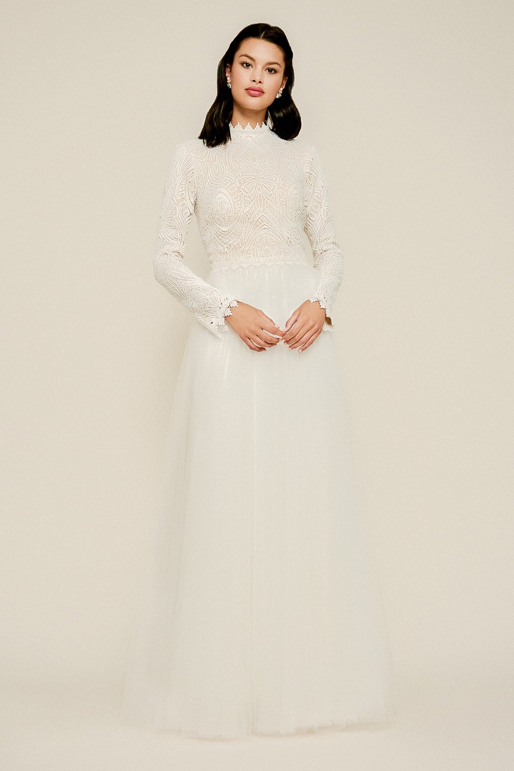 Tadashi Shoji - Emine Long-Sleeve Embroidered & Tulle Gown