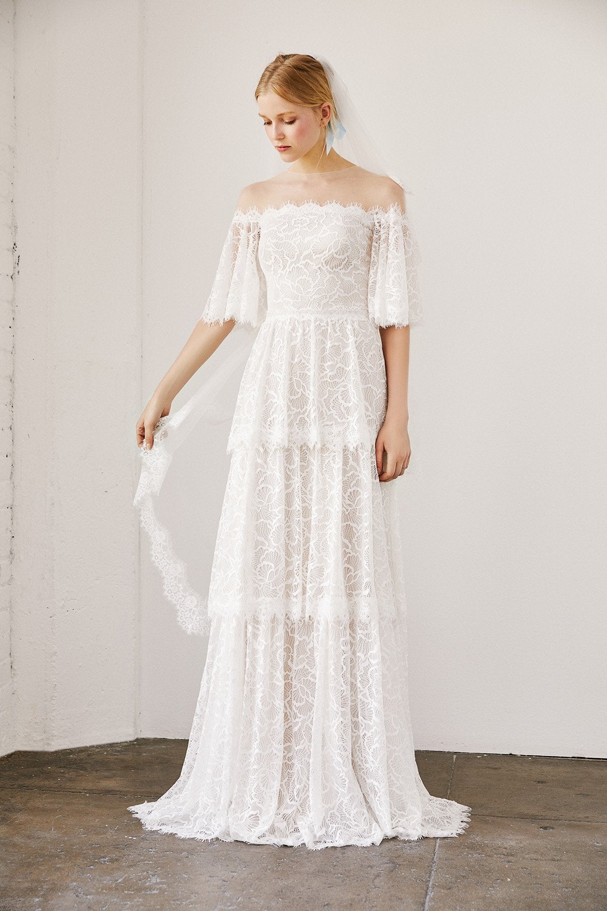 Tadashi Shoji - Loki Off-The-Shoulder Tiered Lace Gown