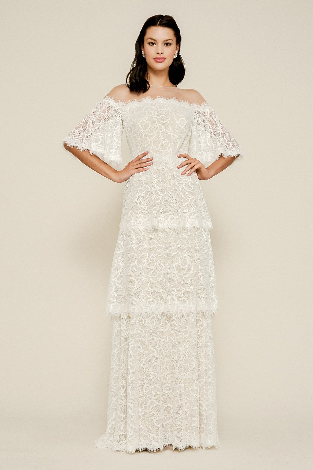 Tadashi Shoji - Loki Off-The-Shoulder Tiered Lace Gown