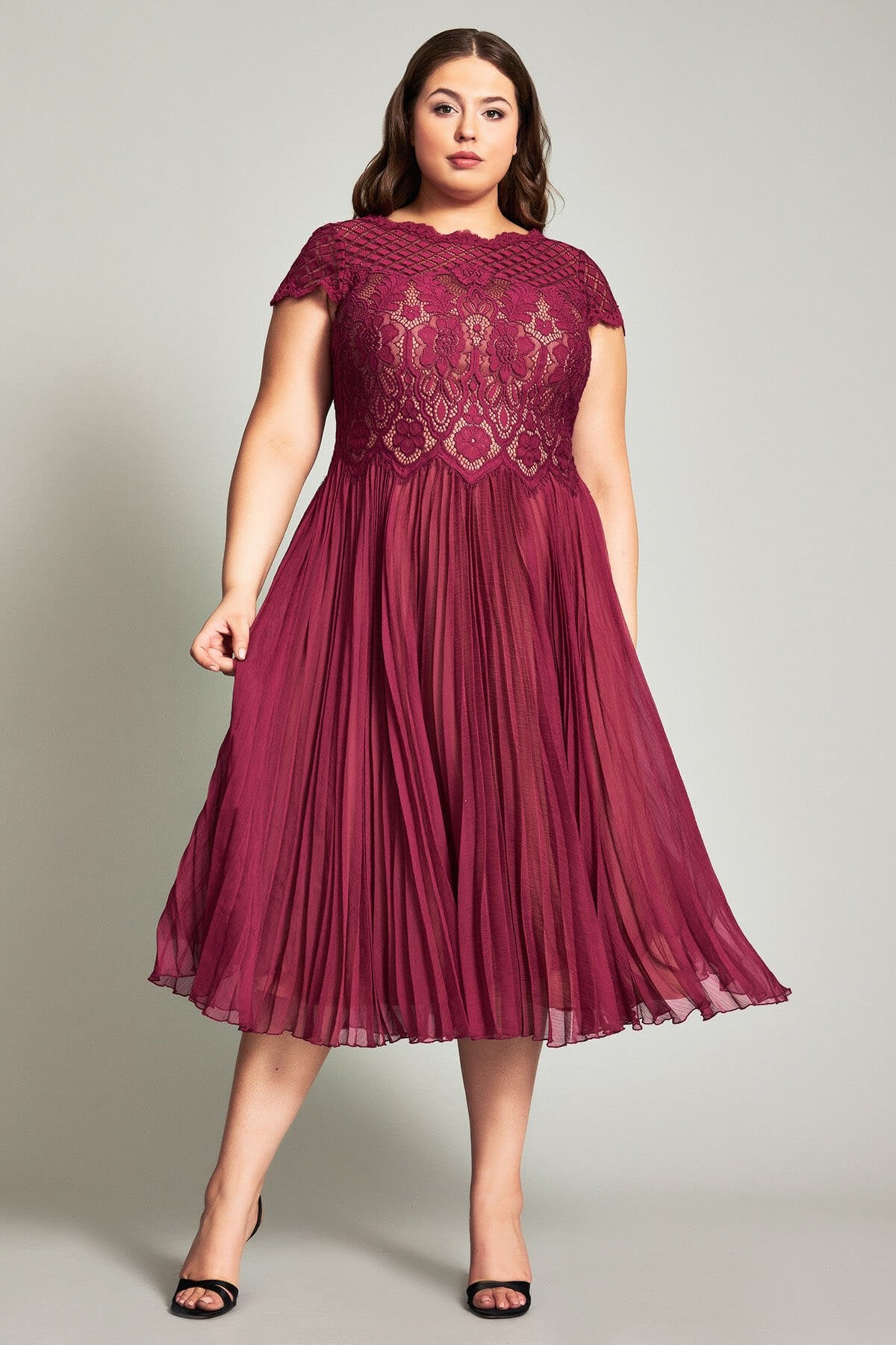 Tadashi Shoji - Drusa Chiffon Lace Tea-Length Dress - PLUS SIZE